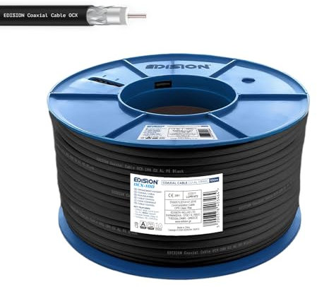 EDISION OCX-100 Cavo Coassiale 100m Antenna TV SAT Esterno/Interna PE Nero, Rame CU/AL, 17PAtC, CPR Fca, Classe A per DVB-S2/T/T2/C, RADIO - Bobina Plastica