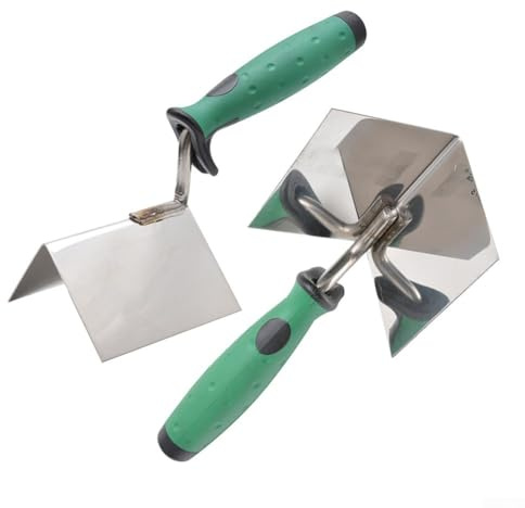 Vootnifig Stainless Steel Corner Trowel Set - Interior Exterior Drywall Plastering Tool 90 Degree Angle Finishing Trowels for Smooth Corners (Green Silver)(inner coner)