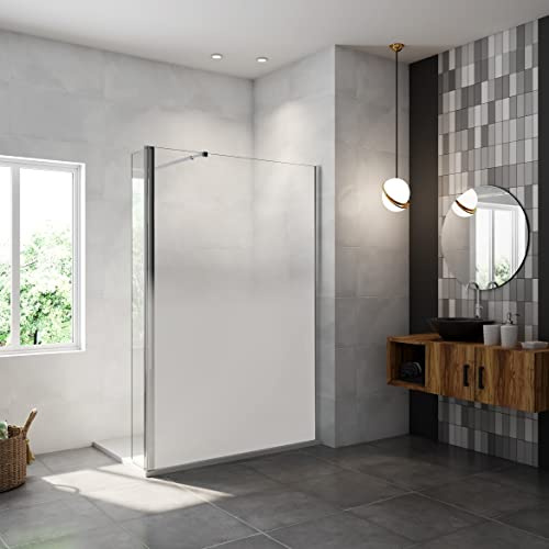 AICA paroi de douche à l'italienne 140x200cm Modèle Brume avec retour pivotant 30x200cm, paroi de douche en 8mm verre trempé avec barre de fixation 73-120cm en carré