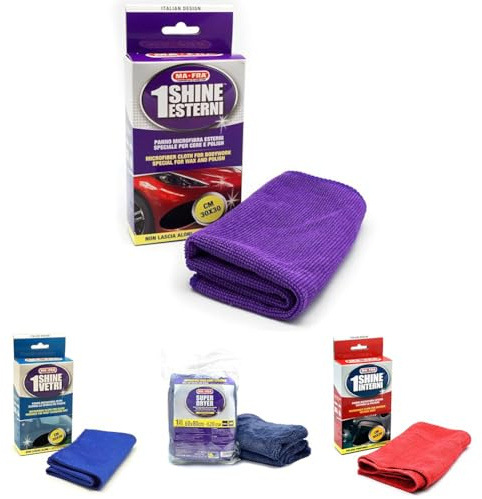 Ma-Fra 1Shine Esterni Panno in Microfibra per Esterni Auto, Ideale per Applicazione e Rimozione di Polish e Cere x3 + Super Dryer Panno in Microfibra Superfine, ad Alto Grado di Assorbimento