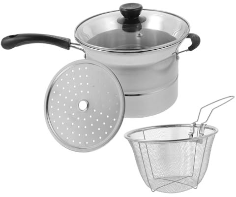MOTHNUR Pentola per Friggere e Cuocere Pasta in Acciaio Inox Manico Singolo, Cestello Multifunzione per Zuppa e Vapore, Pentola Piccola Versatile per Cucina Quotidiana Stile Casuale