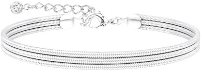 FIOROYAL Sterlingsilver armband för kvinnor – silver länkarmband för kvinnor, justerbart – 3 lager pärlarmband stapelbara fläckfria smyckesgåvor för kvinnor och flickor, 21.5 cm, Silver