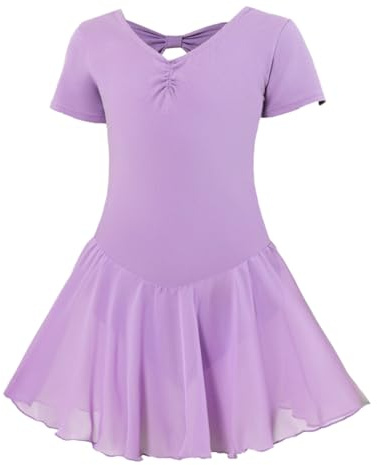 Generisch Mouse Mujer Ballet Vestido de Ballet Niñas Vestido de Ballet Manga Corta Vestido de Baile con Falda de Gasa Tutú Niños Niñas, morado, 8-9 años
