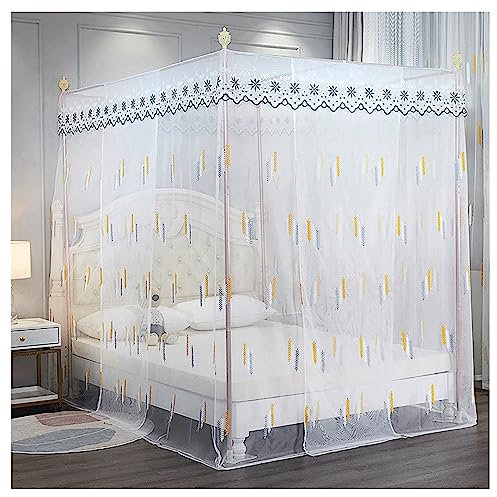 Genérico Mosquitera para Cama de niñas y Adultos, Dosel de 4 Esquinas para decoración de Dormitorio, Marco de Cama con Dosel, Postes con Cortinas, Rayas, tamaño Individual