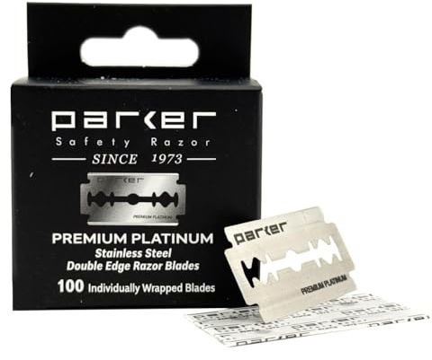 Parker Premium Platinum Rasierklingen für Doppelklingen – 100 Stück im Salon-Pack | Schwedischer Stahl, Platin-Wolfram-Chrom-beschichtet | Sanfte, angenehme Rasur | Passend für alle Rasierhobel