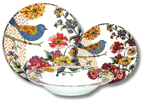 Leonardo Luxury Home Design Piatti Porcellana Set 12 Pezzi per 4 Persone Japan Birds Servizio Elegante e Raffinato Uccelli Giapponesi Adatto a Lavastoviglie Forno e Microonde (12 Pezzi)