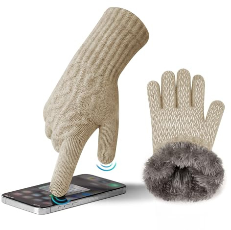 MAGISDU Guantes Mujer Invierno Tactiles Lana de Alpaca Forro Polar Guantes Termicos con Jacquard Antideslizantes para Smartphones y Tabletas Frio Correr Ciclismo Esquiar Nieve Conducir Deporte