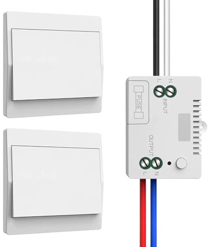 Funk-Lichtschalter 230V Set, Funkschalter – Keine Batterien Erforderlich, Wasserdichter Wandschalter, Steuern Sie Ihre Lampe Bis Zu 200 M Fern (1 Empfänger Und 2 Schalttafel)