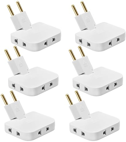RNPKZ Lot de 6 prises plates avec 3 adaptateurs, prises plates avec articulation pivotante à 180°, séparateur de prise portable pour la maison, le bureau, les voyages (blanc)
