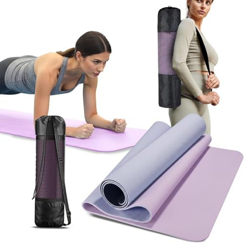 Avilia Tappetino Yoga e Pilates in TPE - Antiscivolo Professionale con Spessore 6mm - Materassino Fitness per Ginnastica, Stretching e Addominali - Tracolla per il Trasporto Inclusa - 183x61 cm
