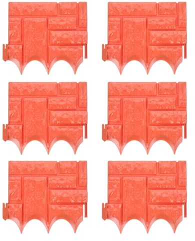 DIYEAH 6 pièces Clôture de Jardin Plastique Rouge Imitation Pierre Bordure Ornementale Résistante Aux Intempéries pour Pelouse Parterre et Balcon