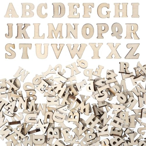 Nogeqi 200 letras de madera 17 mm 12 mm letras de madera para manualidades decoración DIY artesanía decoración de Navidad aprendizaje temprano proyectos de manualidades