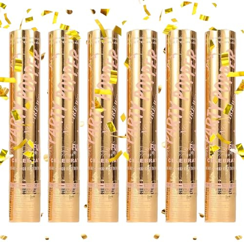 Konfetti Kanone - 6 Stück 30cm Goldfolie Konfettikanone, Poppers mit Goldenen, Parteien Confetti Kanone, Konfettistrahl Party Popper für Geburtstagsfeiern Hochzeiten Jubiläen Babyparty Veranstaltungen