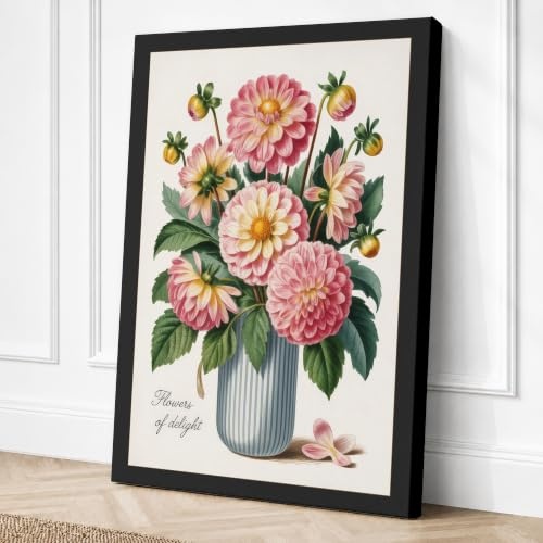 Dahlias in White Vase Canvas Wall Art Print 18x12 Inch | Ready to Hang, Gallery Wrapped, Fade-Resistant Inks, Securely Packaged, UK Made