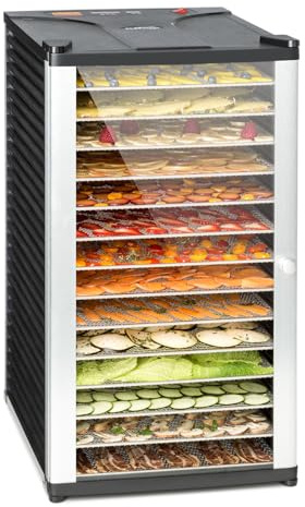 Klarstein Fruit Jerky 14 - Apparecchio di essiccazione, Essicatore, Essiccatore di frutta - carne ed agrumi, 14 piani, Costruzione ad innesto, 1000 Watt, Modalità di ricircolo, nero