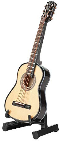 Miniatur Modell Gitarre aus Holz mit Ständer und Koffer Mini Musikinstrument Gitarre für Miniatur Puppenhaus Modell Heimdekoration