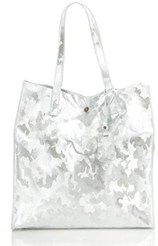LaFiore24 ital. Handtasche Einkaufstasche Damen Shopper Beuteltasche (Silber)