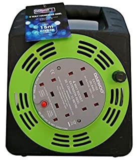 New 4 Gang 15 METRE Handbag Reel Extension Lead Cable Cut Out Safety