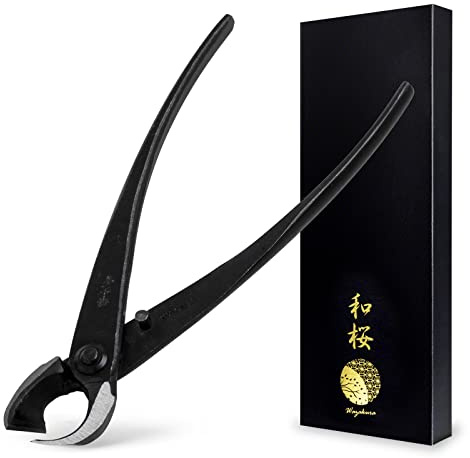 Wazakura Pince Coupe Branche Concave Incurvé, Outil Bonsaï Forgé à la Main au Japon, 210mm Acier Carbone Noir