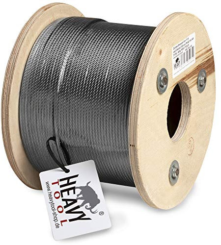 HEAVYTOOL Drahtseil Edelstahl 1mm 7x7 mittelweich (100m auf Rolle) V4A AISI 316 Bruchlast (BL): 60kg Edelstahlseil Stahlseil Stahldrahtseil Drahtkabel Kabelseil Stahlkabel