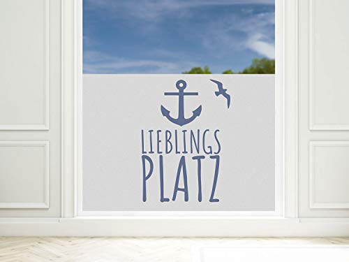 GRAZDesign Fensterfolie Blickdicht Anker Lieblingsplatz maritim Spruch [80x57cm] für Fenster Bad & Dusche | Sichtschutzfolie Glastür, Badfenster, Flur, Farbe Silbergrau Milchglasfolie BxH