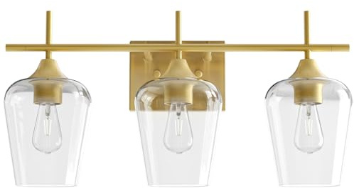 VONLUCE Bathroom Vanity Light, 3 Light Bathroom Light Fixture Over Mirror, Bathroom Wall Lamp with Clear Glass, Modern Gold Vanity Lighting fixtures for Bathroom, Bedroom, Hallway