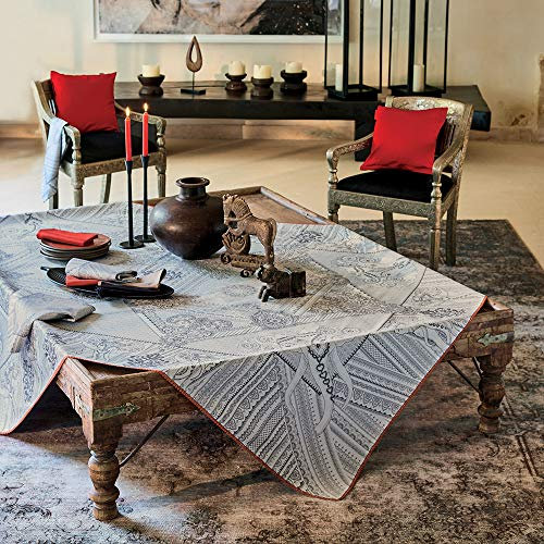 Garnier-Thiebaut 37366 Jodhpur Uni Noir Tablecloth Tischdecke, Grüne, schmutzabweisende Baumwolle, schwarz