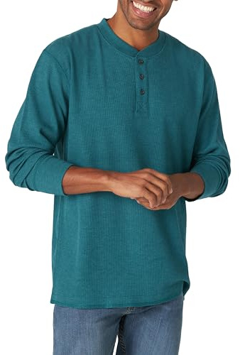 Wrangler Authentics Henley-skjorta för män, långärmad, våffelmönstrad, S