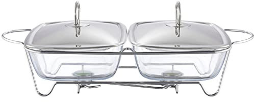AMBITION Speisewärmer mit Glaseinsatz 2 x 2,5L Helios Warmhaltebehälter Warmhalteplatte 2 Kammer Servierschalen Deckel mit Griff