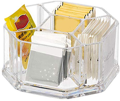 Scatola portaoggetti per tè in Acrilico Porta bustine di tè Trasparenti Scatola portaoggetti per bustine di tè Zucchero caffè con Coperchio Portabustine da tè Rotondo a 7 Scomparti per Armadio
