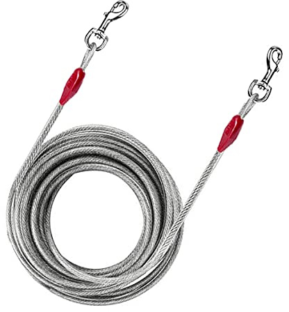 Heavy Duty Dog Tether - Tie Out Cable - 30ft (9m) Dog Chains for Outside - 125 lbs Tie Out Lead Leash for Steel Spiral Stake Outdoor Camping Travel (30 Feet)
