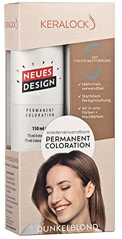 Keralock Permanent Coloration Dunkelblond, Mehrmals Verwendbar, Färben und Nachfärben, Ohne Anmischen, Bis zu 4 Monate Wiederverwendbar, Zuverlässige Grauabdeckung