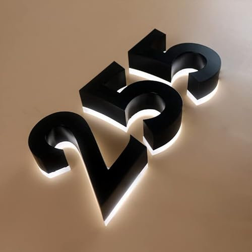 Numéro de Maison à LED,(10250mm), Numéros d'adresse flottants à LED, Numéros de maison éclairés, Numéro de maison éclairé en acier inoxydable.