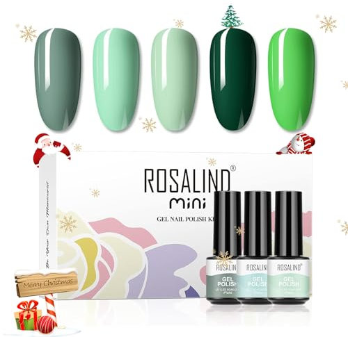ROSALIND UV Nagellack Grün Set, 5 Farben Grün Grasgrün Dunkelgrün Gel Set, Soak-Off UV LED Maniküre Geschenk Nail Art Salon DIY
