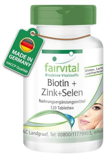 Fairvital | Biotin + Zink + Selen - 120 Tabletten für 4 Monate - Hochdosierte Beauty-Tabletten - Für Haare, Haut & Fingernägel