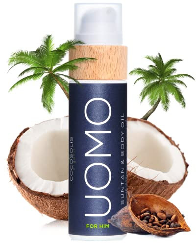 COCOSOLIS UOMO Bräunungsbeschleuniger für den Mann – Bio-Bräunungsöl mit Vitamin E & Black Coconut Duft für schnelle intensive Bräune – Bräunungsverstärker für satte schokoladige Bräune