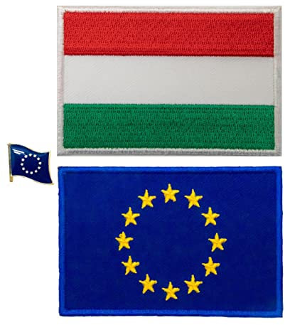 A-ONE EU-Logo Patch+Ungarische Nationalflagge Hitze versiegelter Hintergrund Patch+Europäische Union Abzeichen Pin, Vintage Patriotic Outdoor Sticker Patch DIY Accessoires Nr. 064+086a