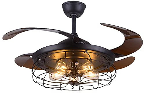 LGDEERCO 42 Lumières de ventilateur de plafond de style industriel avec télécommande Muet Vintage Cage Lustre Ventilateur Ménage Ventilateur de plafond Lumières pour Restaurant Chambre Salon