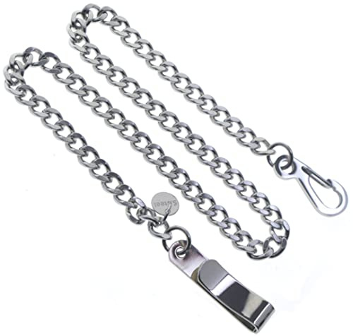 Watchvshop Stainless Steel Pocket Watch Chain Albert Chain With Curb Link, Belt Clip and Polish Clasp FCS90