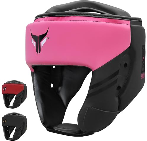 Mytra Fusion caschetto boxe - caschetto kick boxe con cinturino regolabile MMA, Muay Thai, Sparring, Arti Marziali, Karate casco boxe (L, Black/Pink)