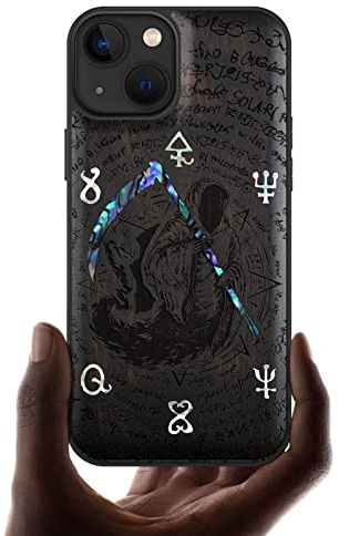Carveit Bois et Coque pour iPhone 13, (Sombre-Faucheuse) | Magnétique Étui de TPU, Gravure en Bois et Incrustation de Coquille Cover Compatible Magsafe avec iPhone 13 Coque