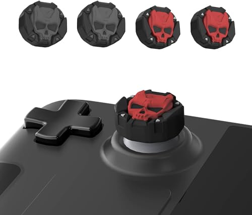 GeekShare Daumengriffkappen aus weichem Silikon mit Totenkopf-Motiv für Steam Deck Joystick, rutschfeste Daumenstick-Abdeckungsset, nur kompatibel mit Steam Deck – 2 Paar/4 Stück (Schwarz und Rot)