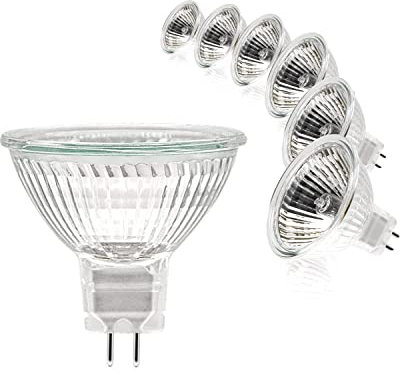Simusi Ampoules Halogènes MR16, Ampoule Spot MR16 12V 50W GU5.3 Dimmable, 2 Broches Blanc Chaud 2700K, Couvercle en Verre pour Plafonnier, Pack de 6