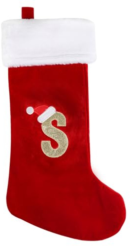 VEYLIN Christmas Stockings with Letters, 20 Inch Plush Christmas Stockings Embroidered Stockings Large Christmas Stockings for Kids/Adult Red Letter(S)