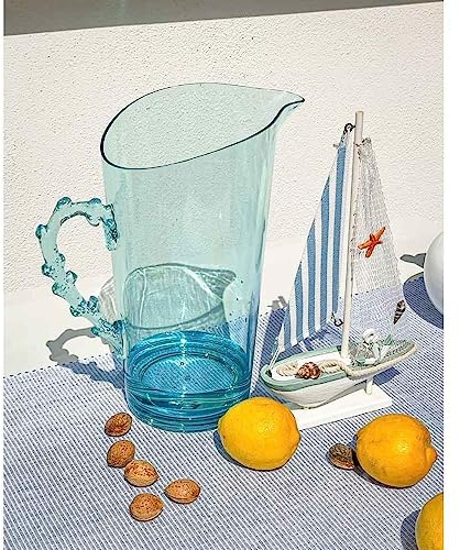Home Arredo Casa Brocca in Plastica Acrilica Crystal Celeste Manico Corallo Tema Mare 1,2 Litri