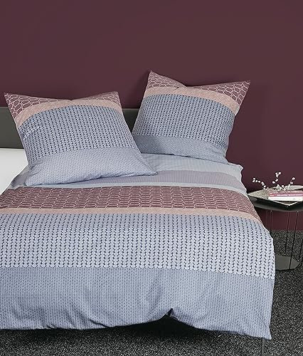 Janine Davos - Ropa de cama de 155 x 220 cm + 80 x 80 cm, funda nórdica suave de franela fina, con cremallera, 100% algodón, certificado Öko-Tex, color morado