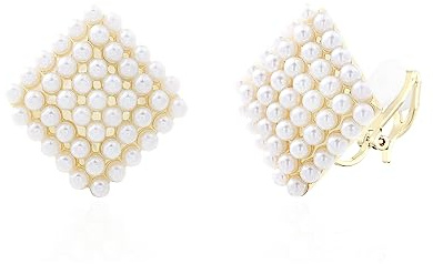 QUKE Simulierte Perle goldenen Ton Große Clip auf Ohrringe für Nicht Durchbohrt Ohrstecker für Frauen Mädchen Braut-eleganten Schmuck Geschenk
