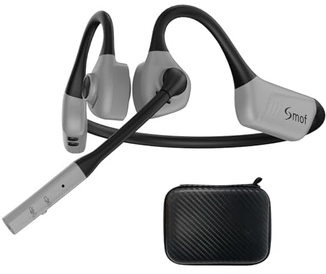Smof Bluetooth Air Conduction Headset with Mic,Open Ear Wireless Headphones with Bluetooth 5.1/Mute Function/aptX-HD/LL,for Online Meeting/Online Teaching/Office Home Business/Driving（Gray）