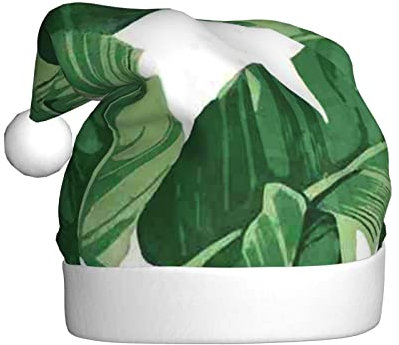 Jmorco Niedliche grüne Palmblätter bedruckte Weihnachtsmütze für Erwachsene, Unisex, Weihnachtsmannmütze, Weihnachtsmütze für Weihnachten, Neujahr, festliche Feiertagsparty