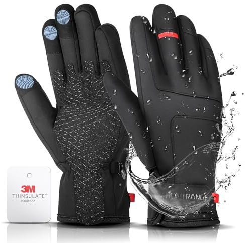 FUNWICT Handschuhe Herren Winter, wasserdichte Fahrradhandschuhe Skihandschuhe mit Touchscreen-Unterstützung, Thermohandschuhe zum Laufen Radfahren Skifahren Autofahren (Schwarz, XL: 22-23 cm)